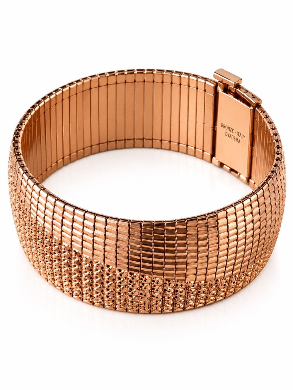 Italian Rose Gold Bronze Wide Articulated Statement Cuff Bracelet